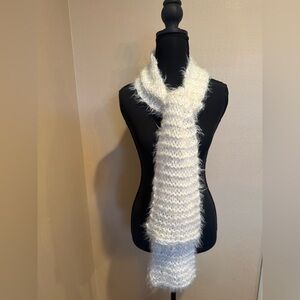 Cozy Warm White Knit Scarf 66 inches Long Perfect For Wrapping Around
